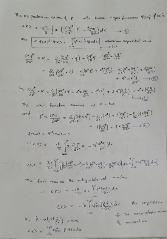 he expectation value of P with basse eigen functions forf & x) is <P>= Sx er provenant dx -> also [< Pw1P146) Ferien i op wdx