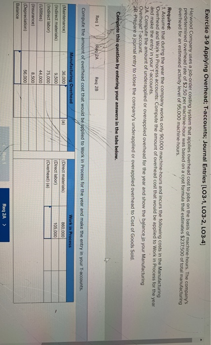 Exercise 3-9 Applying Overhead; T-accounts; Journal Entries (LO3-1, LO3-2, LO3-4) Harwood Company uses a job-order costing sy