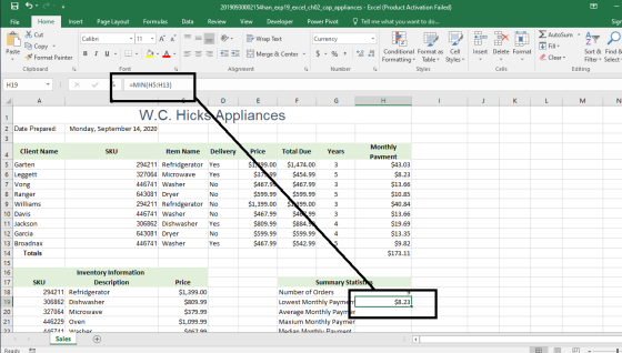 20190930002154han_exp19_excel_ch02_cap_appliances - Excel (Product Activation Failed) Review View Developer Power Pivot Tell