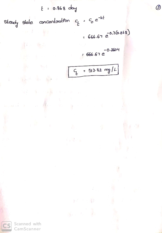 t = 0.868 day concentoration q.geakt Steady stobe = 666.67 2-0,360.368) : 666.676-0.9604 | 4 : BA2-85 mg / Scanned with CamSc