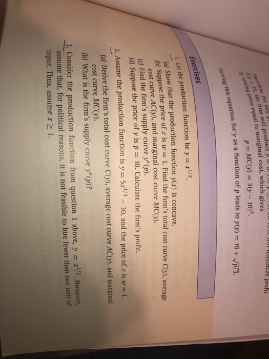 mize profit Therefore for any he firm will produce Y = U. 1 75 the firm by setting price equa ginal cost, which gives p = MC(