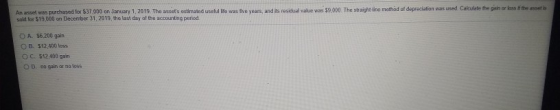 Anwwe was purchased for $37.000 on January 1, 2019. The assets estimated useful to was five years, and is residual value was