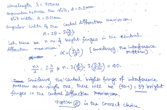 . wavelength, 1 = Foonm Separation between the slite, d=0,2mm Chia between the slits, d=0:21 slit width a = 0.0 mm angular wi