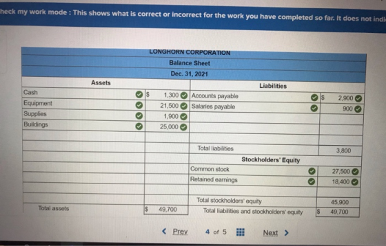 neck my work mode: This shows what is correct or incorrect for the work you have completed so far. It does not indi LONGHORN