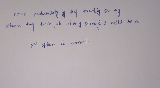 Herre probability of that exactly 80 soy stress that their job is very stressful will be o. and option is correct.