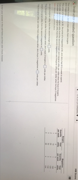Instructor-created question lerys marginal ulity trom the 134