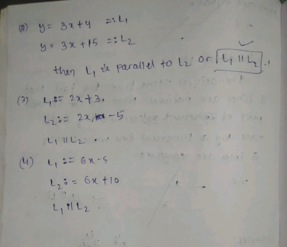 then l, ze parallel to la (2) y = 3xty -L, y = 3a + 15 L2 о (3) 4,65 2x+3, L28= 2x, to -50% Lilll2 (4) ta on-5 lo= 6x tlo ا |