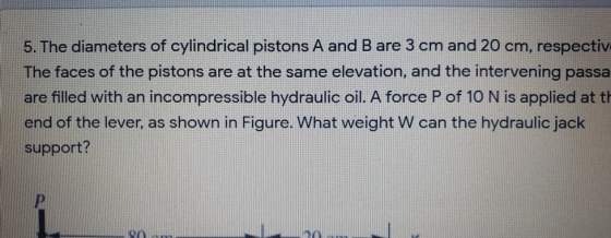 5. The diameters of cylindrical pistons A and B are 3 cm and 20 cm, respectiv The faces of the pistons are at the same elevat