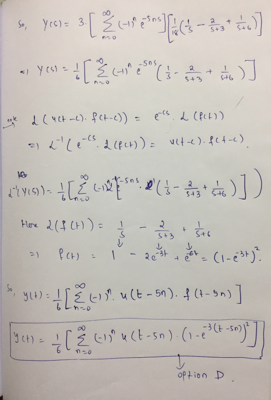 So, Y(c) = 3. [ Ž + ج ۱۱-) 2 S+3 stro) 2 a) YCS) = 1 & Chests (3 sh + )] st3 sto L (uct-c). fct-c)) els L (fit)) 2 tl lets. 2
