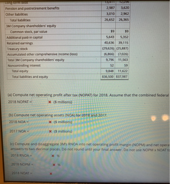 15,411 12,096 2,987 3,620 3,010 2,962 26,652 26,365 Long term uero Pension and postretirement benefits Other liabilities Tota