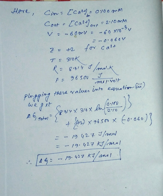 Here, Cin= [call 0.100 mm Cont & [cat] our - 2.10 m. & -60 mt. -60 x103 v. 2. th for cart T = 310k R = 8.314 5 /mock T & 9650