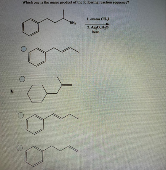 Which one is the major product of the following reaction sequence? NH2 1. excess CHEI 2. Ag,0,H,O heat