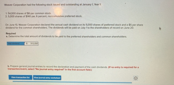Weaver Corporation had the following stock issued and outstanding at January 1, Year 1: 1.54,000 shares of $6 par common stoc