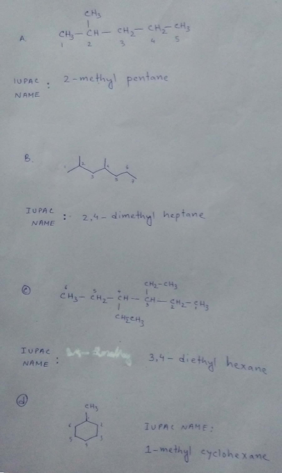 СН3 & CH CH – CH₂ - CH₂ ets 2- CH₃ сH – CH — ен 5 IUPAC 2-methyl pentane NAME IUPAC NAME : 2,4-dimethyl heptane CH₂ - CH₂ CH₃