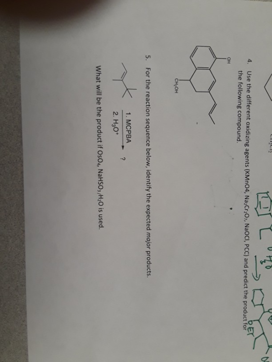 Use the different oxidizing agents (KMnO4, Na2Cr2O7, NaOCl, PCC) and predict the product for the following compound. 4. aa Он