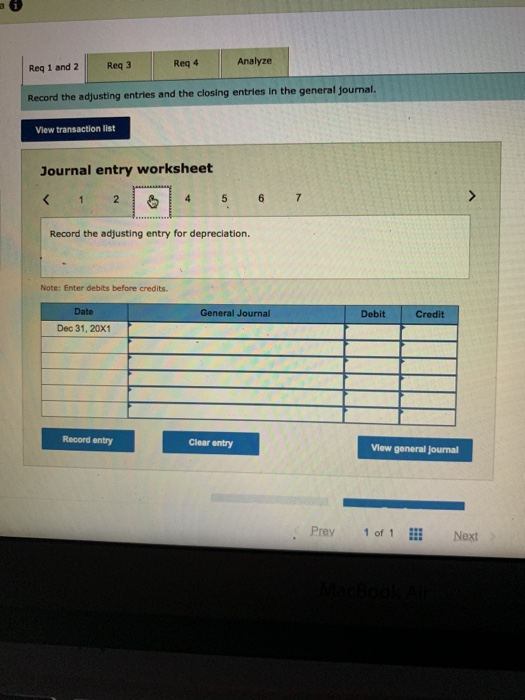 Req 1 and 2 Req3 Analyze Reg 4 Record the adjusting entries and the closing entries in the general Journal. View transaction