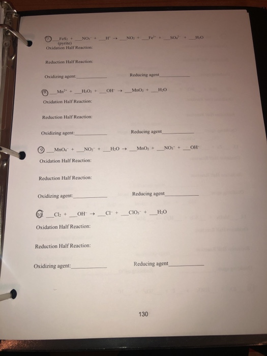 H NO; + Re s or + H₂O Fes: NO, pyrite) Oxidation Hall Reaction: Reduction Half Reaction: Oxidizing agent Reducing agent Mn? +