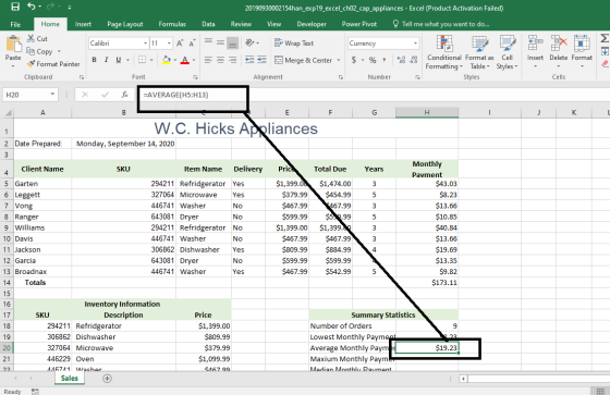 5 20190930002154han_exp19_excel_ch02_cap_appliances - Excel (Product Activation Failed) File Home Insert Page Layout Formulas