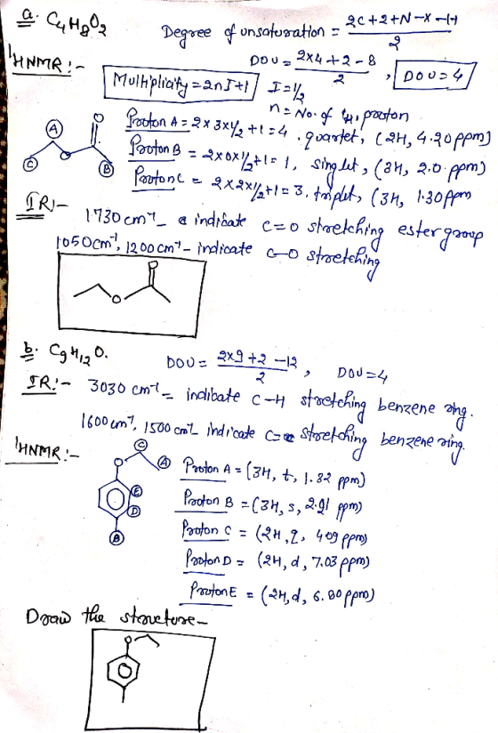 D 2C+2+N-X- a. Cu Hg Degree of unsaturation 2 THAMR: - Dou= 2x4+2=8 Multiplicity = 2n1+1] Iall 2 na No. of 4 pooton. o Porton