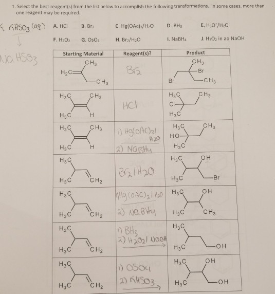 1. Select the best reagent(s) from the list below to accomplish the following transformations. In some cases, more than one r
