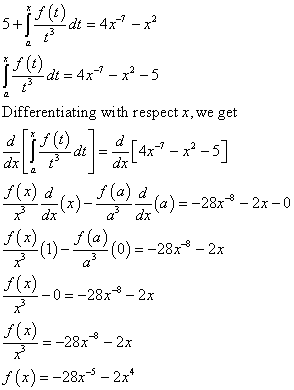 5+41 0== F (1) dt = 4x-?- x? (6) -dt = 4x-7-x-5 Differentiating with respect x, we get a -[4x² – x²-5] ET LA (2) - Sea) (a) =