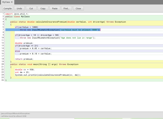 MyClass X Compile Undo Cut Copy Paste Find... Close { 1 import java.util.*; public class My Class 3 { 4 public static double