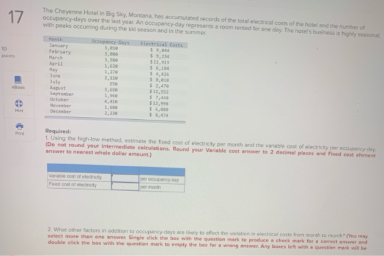 17 The Cheyenne Hotel in Big Sky, Montana, has accumulated records of the total electrical costs of the hotel and the number