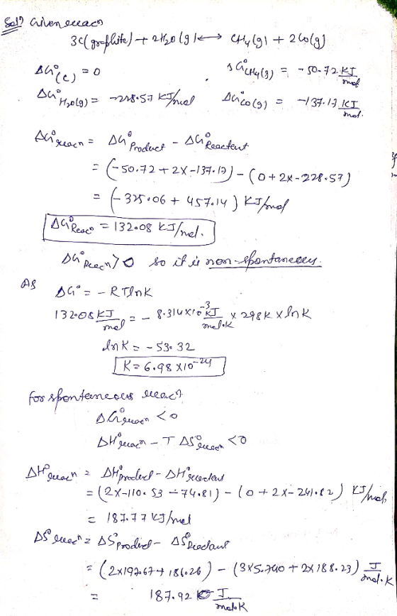 mok net AS Sel! civen evacs 30(gooblite) -7 278019Ks Chy 191 + 2 Colg). Bhic, so Ciche(g) = -50.12.KI Bu holg) = 288.53 kJ/mo