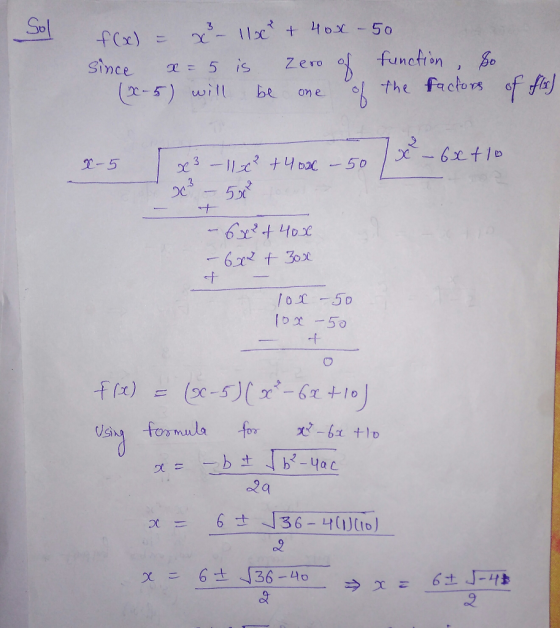 Sol Zero of funeton, ince x5 is 5) will be me ol the factors of fiz o1-50 usng formula for冘冫~6xHo 02 a