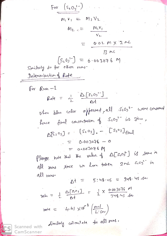 For (S203-) in Mik= M2 V 2. M2 .= mir . , V2 = 0.02 mx 2 mL . 13 me (5,03-) = 0.003076 M Similarly do for other suns. . Dete
