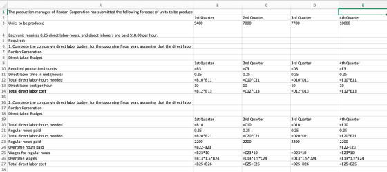 1 The production manager of Rordan Corporation has submitted the following forecast of units to be produce 1st Quarter 9400 2