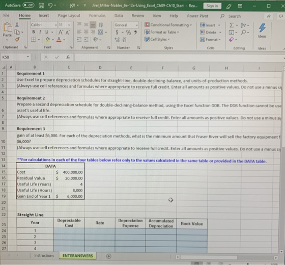 JirelMiller-Nobles Ge-12e-Using Excel_Ch09-Ch10 Start Rea.. AutoSave Off Sign in File Formulas Home Insert Page Layout Review