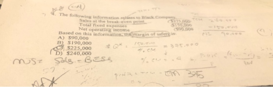 3 5130.000 590.000 . The followin B lack Sales at the break-even point Total fixed expenses Net operating income Based on thi