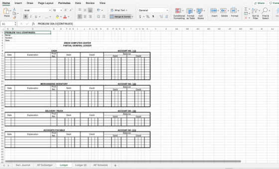 Home Insert Draw Page Layout Formulas Data Review View Share .com re S - % 9 PROBLEM 10A CONTINUED) MAGAMY TO