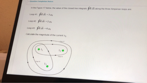 Question completion Status in the Figure 17 below, the value of the closed line integrals $8.ds along the three Amperian loop