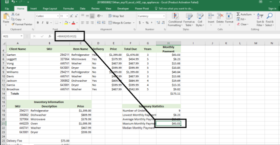 20190930002154han_exp19_excel_ch02_cap_appliances - Excel (Product Activation Failed) Review View Developer Power Pivot Tell