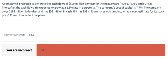A company is projected to generate free cash flows of $629 million per year for the next 3 years (FCFF1, FCFF2 and FCFF3). Th