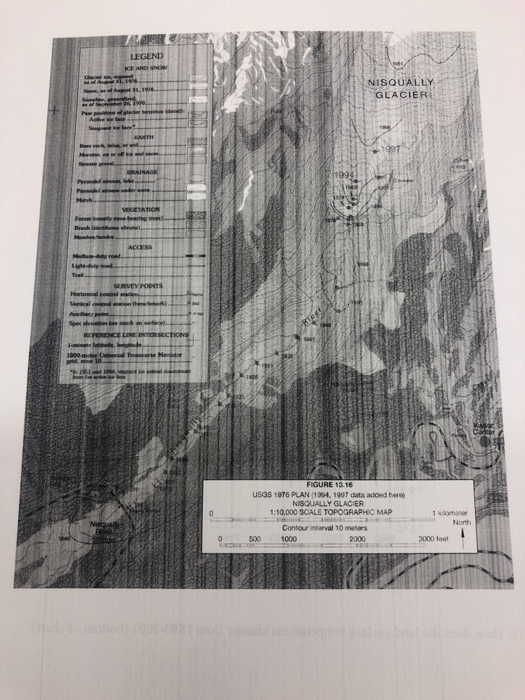 LEGEND 31.10 NISQUALLY GLACIER Apot RENCE FIGURE 13.16 USGS 1976 PLAN 1994, 1997 data added here NISQUALLY GLACIER 1:10,000 S