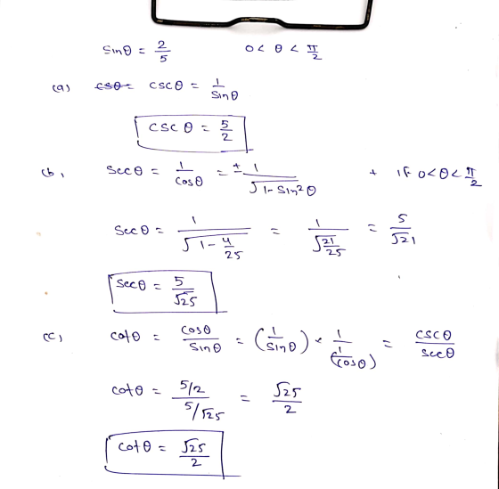 Sing = 2 64 9 4 ใบ 5 (4) cs9- CSC 0 - ! Sino CSC 8 : 5 2 (6 ) ( Seco= 4 16 o< 821 Caso Jinsina 2 1 Seco - () ร 4 S 2S Seco =