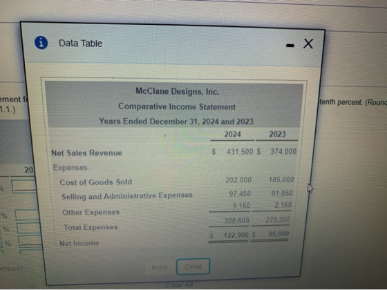 i Data Table - X ement fo 1.1.) tenth percent. (Rounc McClane Designs, Inc. Comparative Income Statement Years Ended December