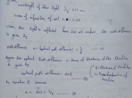 di 473 mm wervelength of klere light, the index of refraction of all, no 2.40 When, the light is reflected from i the oil sur