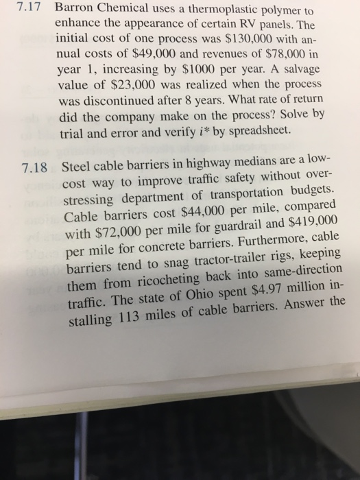 7.17 Barron Chemical uses a thermoplastic polymer to enhance the appearance of certain RV panels. The initial cost of one pro