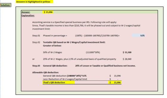 Answers is highlighted in yellow: Solution: $ 15,096 Answer: Explanation: Acconting service is a specified special business p