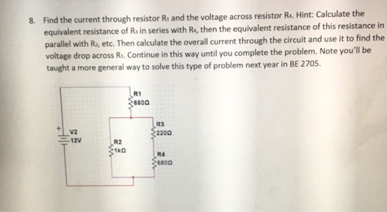 Find the current through resistor R_1 and the volt