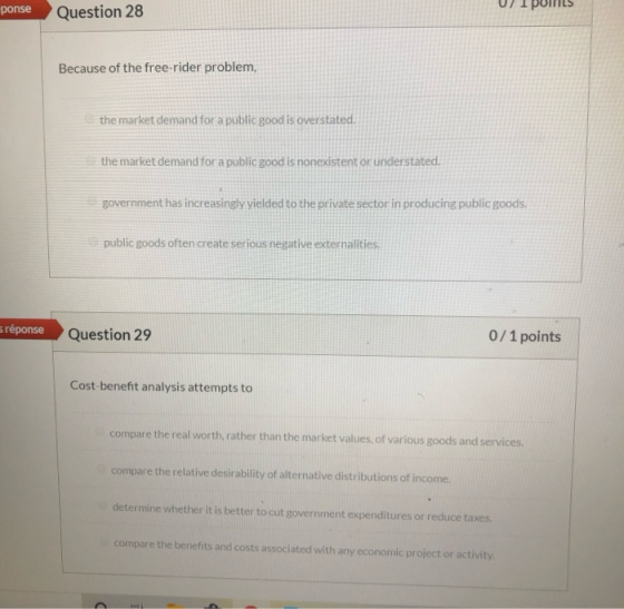 071 Points Question 28 Because of the free-rider problem, the market demand for a public good is overstated. the market deman