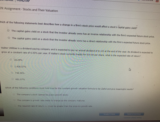 LURUL MINDIAP DULJCellul 21 09: Assignment - Stocks and Their Valuation Which of the following statements best describes how
