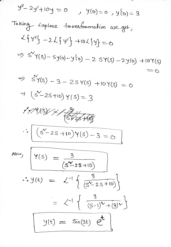 0 = 109 + 29 - الا 3 = (اور ہ= (ه)لا ر Taking Laplace troansformation we get, 29 - 212 ] +10 4 19] = = sr(s) - Sy(o) -yo) - 2