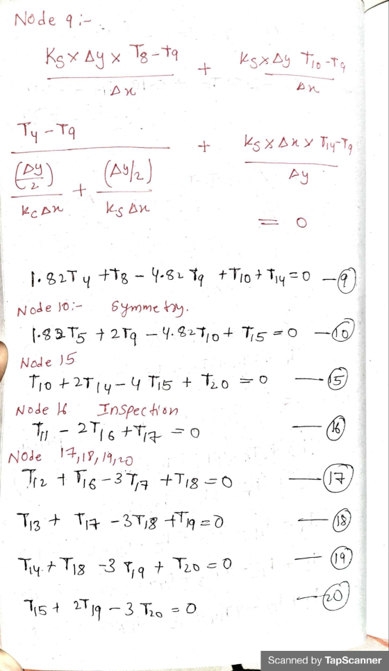 Node 9 :- Кѕх дух Та-та Ksxay toto + 1 Ду ! an + ks x Д У Тета тч - Та (9) (As/..) Ay + e-с до Kg An - Ч Node Jo;- 1. 42T4 +T