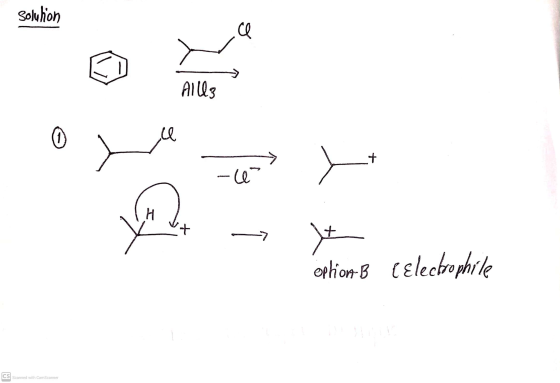Solution ce Allls l + -6 I + ht option B (Electrophile CS Scanned with CamScanner