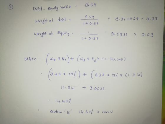0 O.37 1069 0.37 weight of debtst 0.6281 0.6.3 043 18037 12 (1-0.31) 134306 36 4 40 7